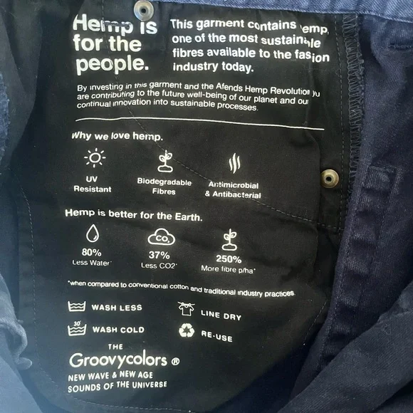 Afends Shelby Blue Wide Leg Hemp Revolution Pants Hemp Organic Cotton Size 24 - Picture 6 of 8